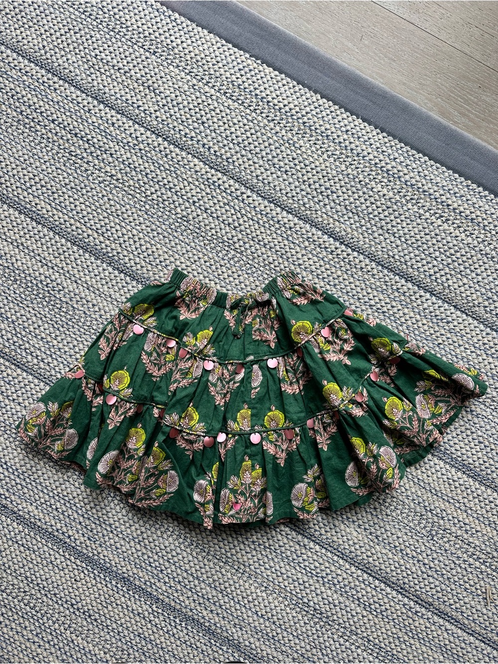 Pink Chicken Green Floral Tiered Skirt with Pink Accents